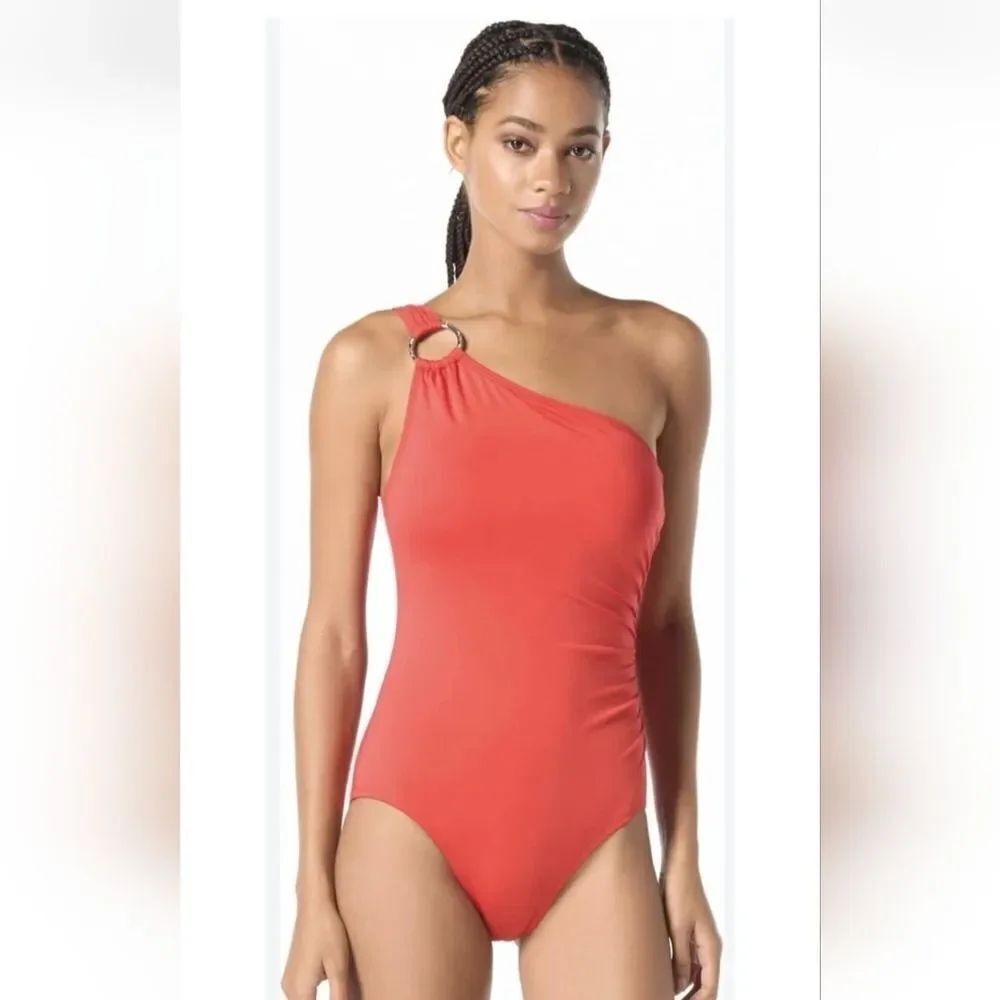 Michael Kors Embellished One-Shoulder One-Piece Swimsuit NWOT Sz 6 Red